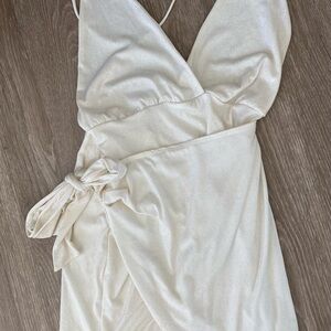 Lucy in the Sky Cream Satin Slip Dress with Side Tie